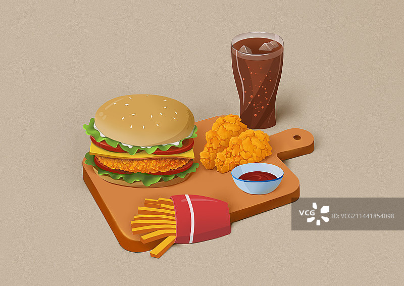 快餐文化汉堡套餐插画图片素材