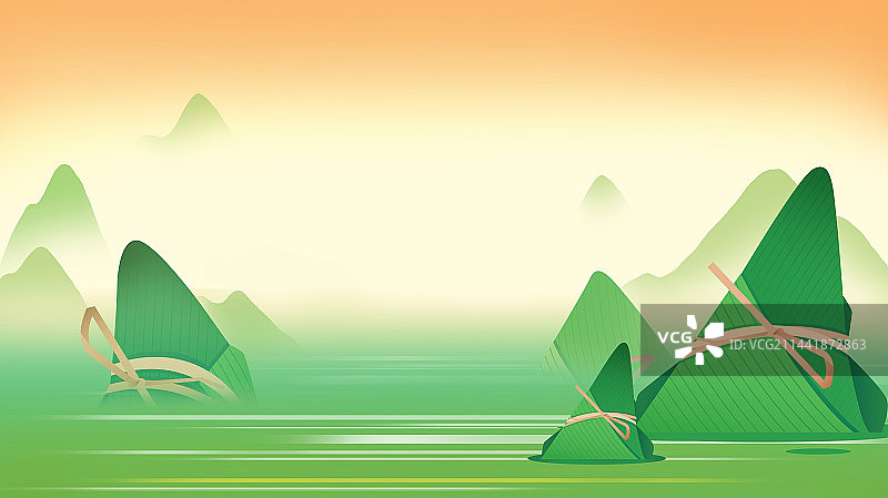 端午节粽子龙舟龙山水插画背景图片素材