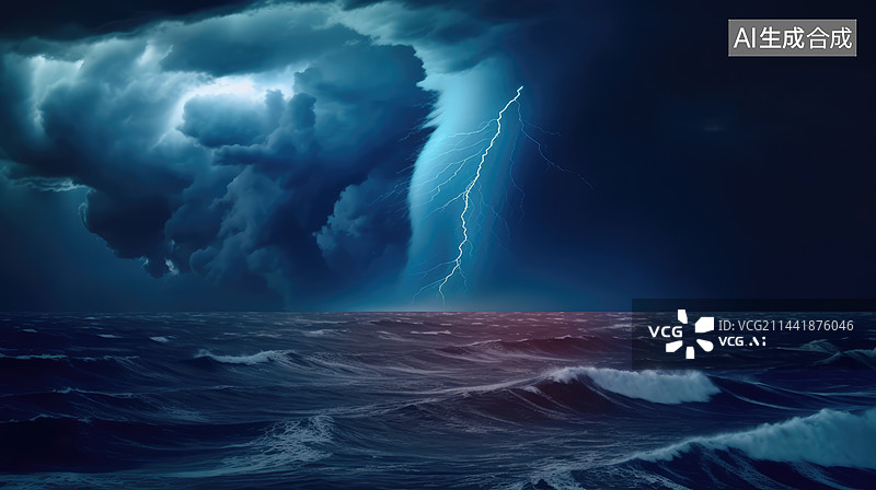 【AI数字艺术】海中龙卷风,海洋上的巨大龙卷风旋风。图片素材