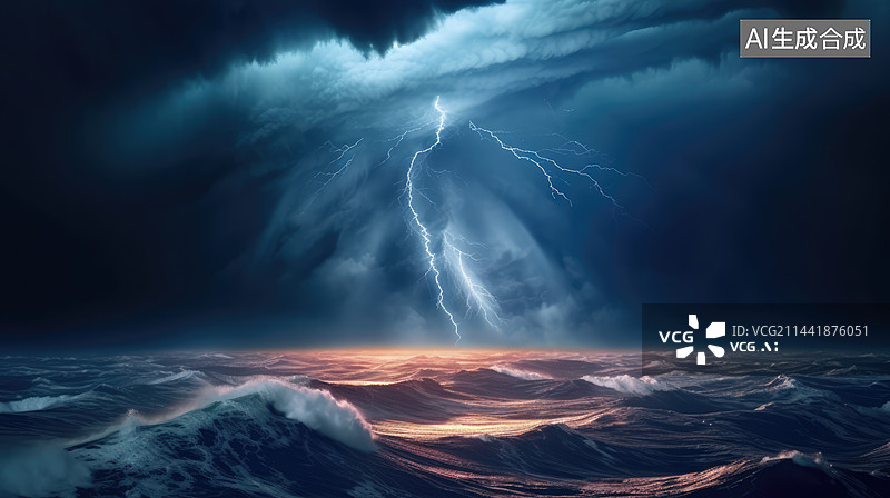 【AI数字艺术】海中龙卷风,海洋上的巨大龙卷风旋风。图片素材