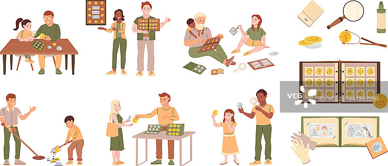 钱币扁平化合集图片素材