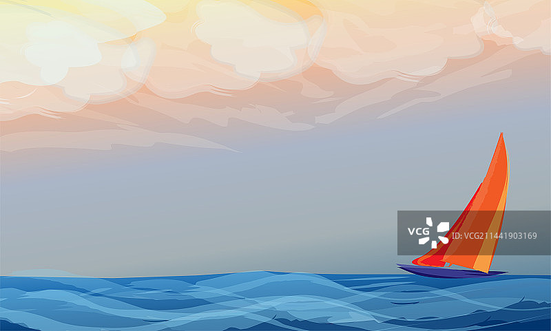 美丽的旅游圣地青岛扬帆油画插画图片素材