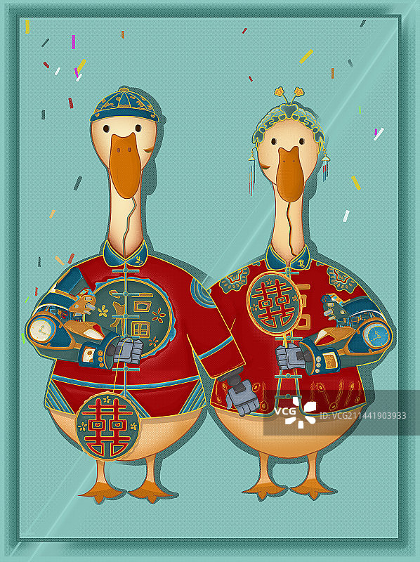 中式大婚喜庆插画图片素材