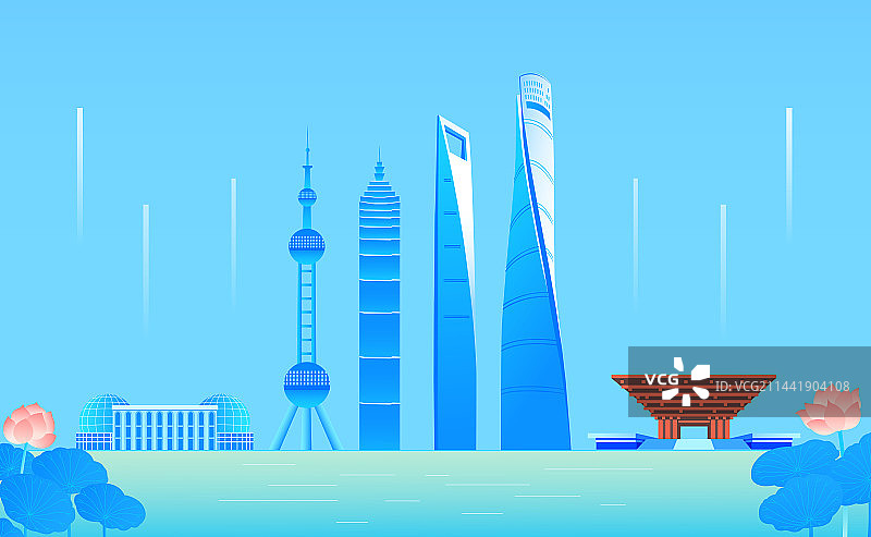 上海天际线建筑地标高端矢量插画，上海庆典插画图片素材