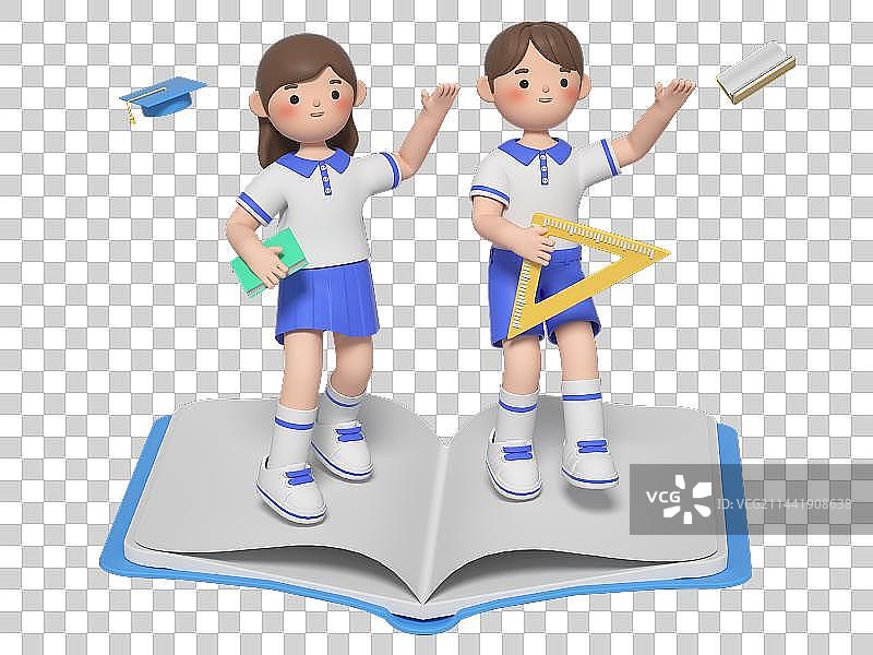 开学季3D可爱卡通学生图片素材