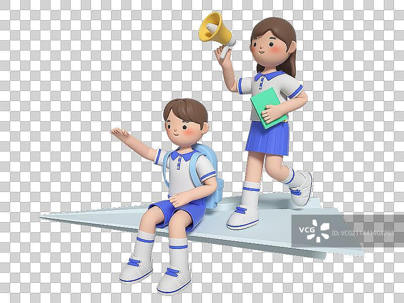 开学季3D可爱卡通学生图片素材