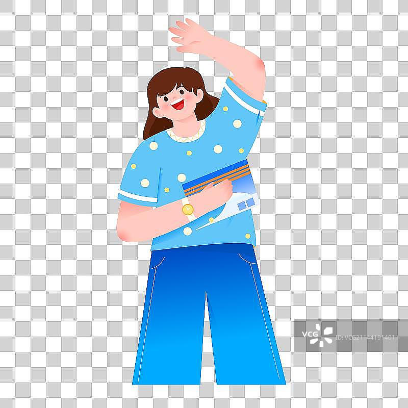 快乐的女孩拿着通知书招手人物矢量插画元素图片素材