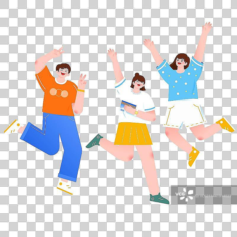 快乐的年轻人跳跃欢呼矢量人物插画元素图片素材