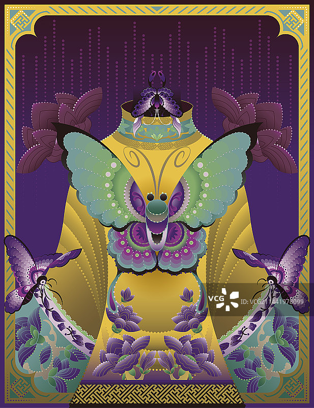 国潮纹样之蝴蝶纹和栀子花纹海报图片素材