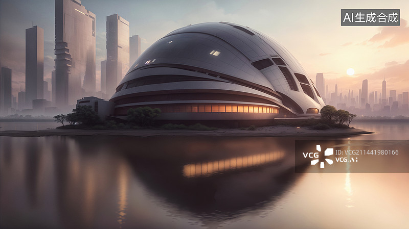 【AI数字艺术】未来派城市天际线图片素材