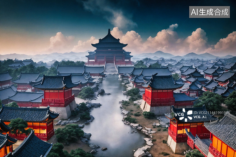 【AI数字艺术】唯美梦幻国风古建图片素材
