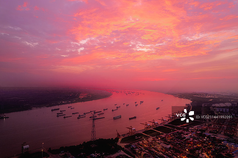 阳逻港晚霞图片素材