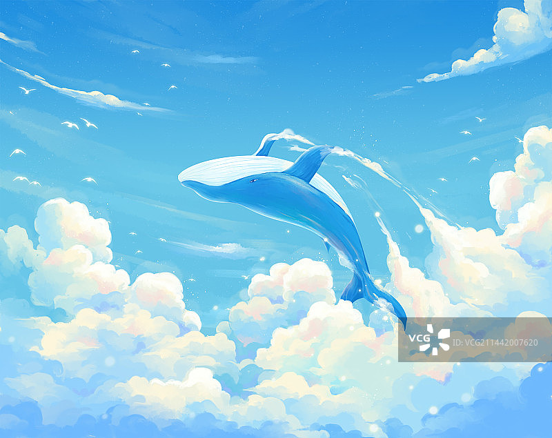 唯美治愈天空之境的鲸鱼图片素材