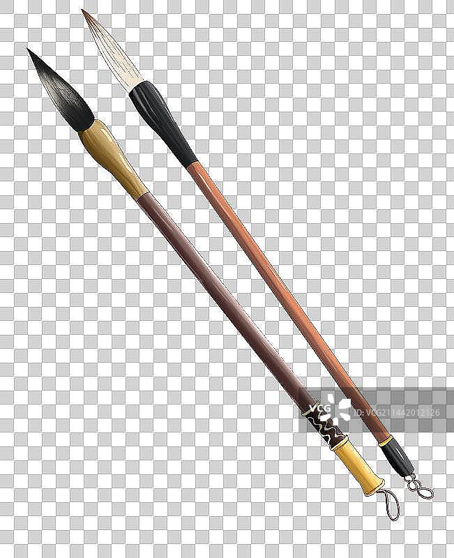 中国风文房四宝 笔墨纸砚 毛笔插画元素图片素材