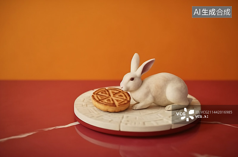 【AI数字艺术】玉兔与月饼，中秋节背景图片素材