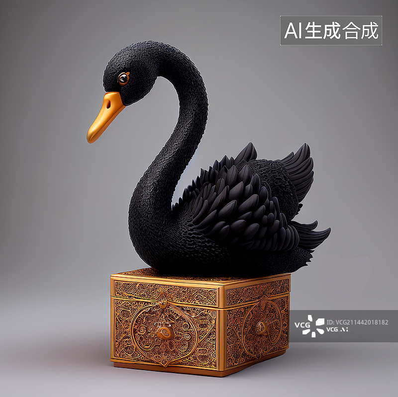 【AI数字艺术】优雅的黑天鹅白天鹅装饰艺术3D模型卡通形象图片素材