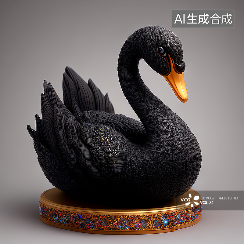 【AI数字艺术】优雅的黑天鹅白天鹅装饰艺术3D模型卡通形象图片素材