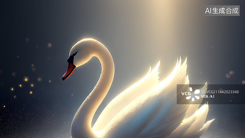 【AI数字艺术】白天鹅在天鹅湖浪漫情怀梦幻唯美丁达尔光效CG插画图片素材