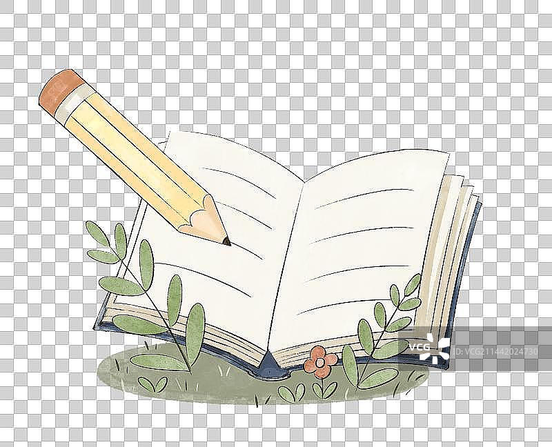 在本子上书写的笔手绘风格插画元素图片素材