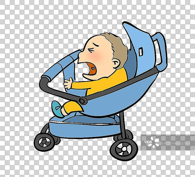坐在婴儿车里的哭闹幼儿图片素材