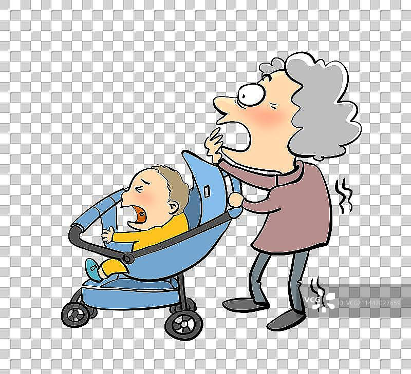 带孙子的奶奶推着婴儿车图片素材