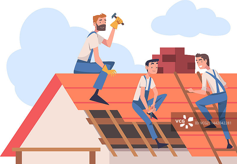 人们正在维修屋顶图片素材