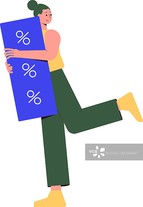 女性角色手持蓝色标牌促销图片素材