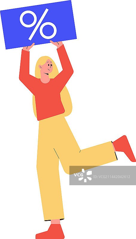 女性角色手持蓝色标牌促销图片素材