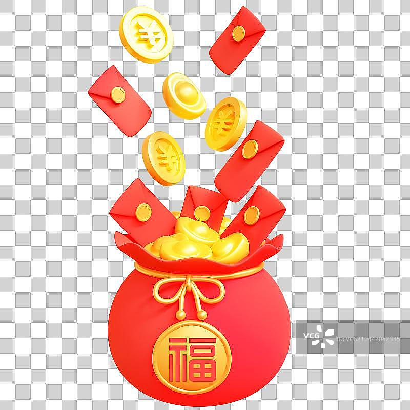 3D立体福袋金元宝红包元素图片素材