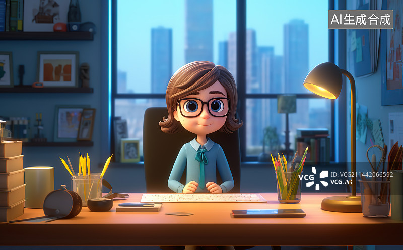 【AI数字艺术】在办公室工作的女商人图片素材