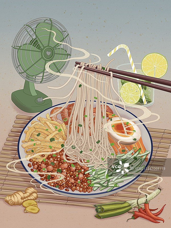 二十四节气国风线性插画之夏至图片素材