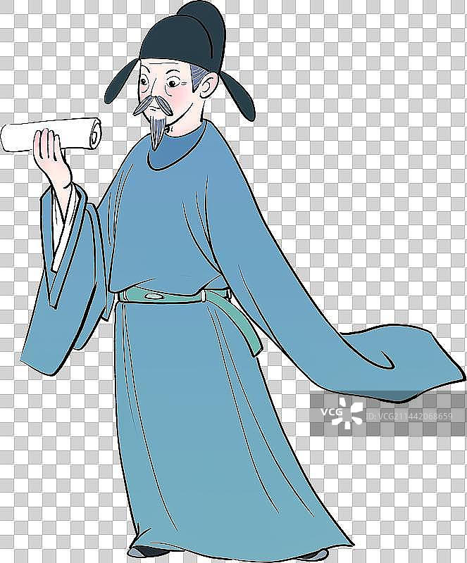 漫画中国风水墨人物元素古代诗人图片素材