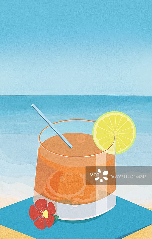 夏天在海滩上的饮料图片素材