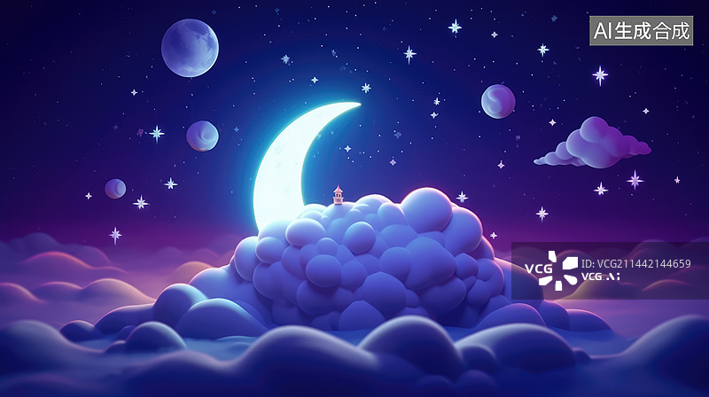 【AI数字艺术】世界睡眠日月亮星空童话世界插画图片素材
