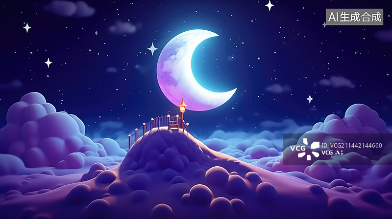 【AI数字艺术】世界睡眠日月亮星空童话世界插画图片素材