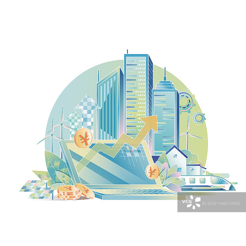 日报风插画-科技与经济发展图片素材