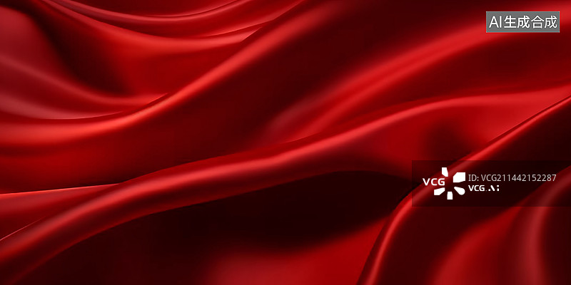 【AI数字艺术】光滑的红色丝缎背景,奢华逼真的红色丝缎悬垂纺织背景。图片素材