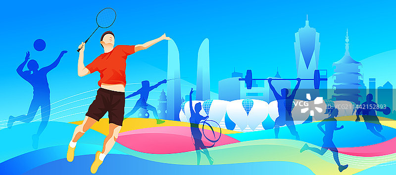 2023杭州亚运会运动员拼搏矢量插画海报图片素材