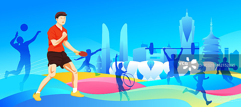 2023杭州亚运会运动员拼搏矢量插画海报图片素材