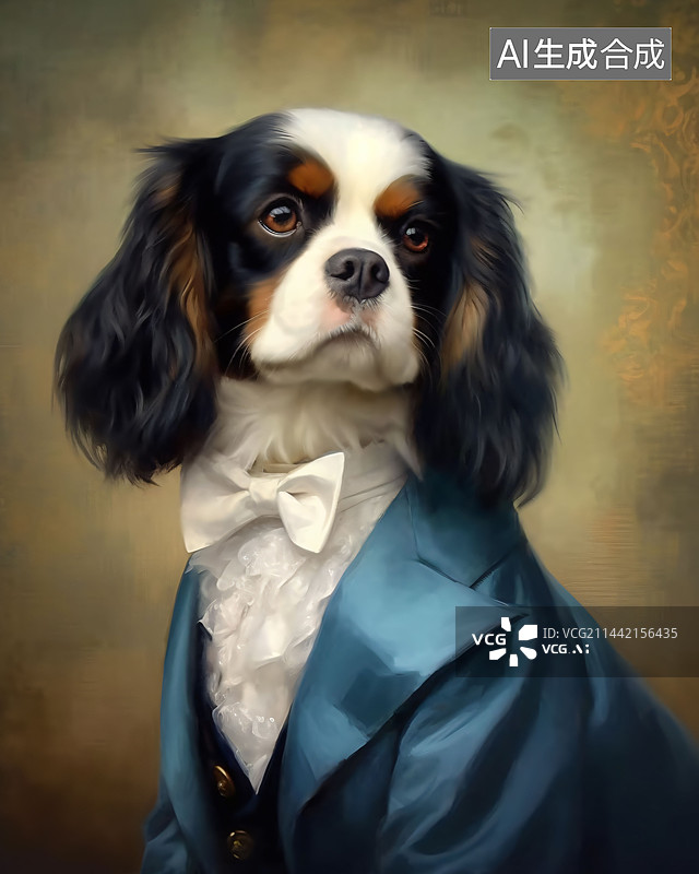 【AI数字艺术】穿西装的可爱小狗肖像画图片素材