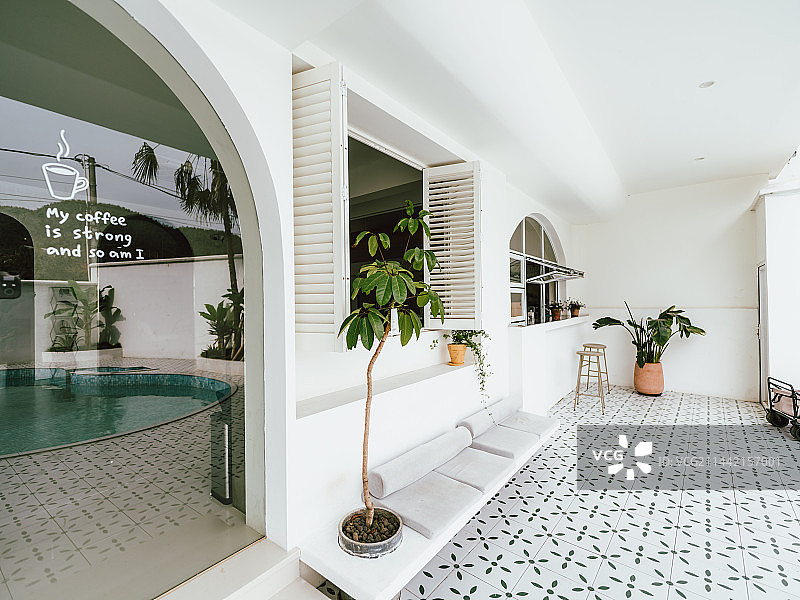 网红ins风纯白色民宿室内设计图片素材