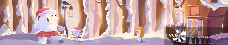 冬季 森林 打雪仗场景图片素材