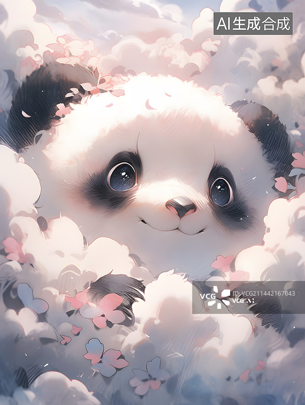 【AI数字艺术】云朵里面的可爱熊猫图片素材