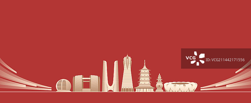 红金杭州城市天际线矢量地标建筑插画，杭州亚运会，浙江杭州周年庆典高端插画图片素材