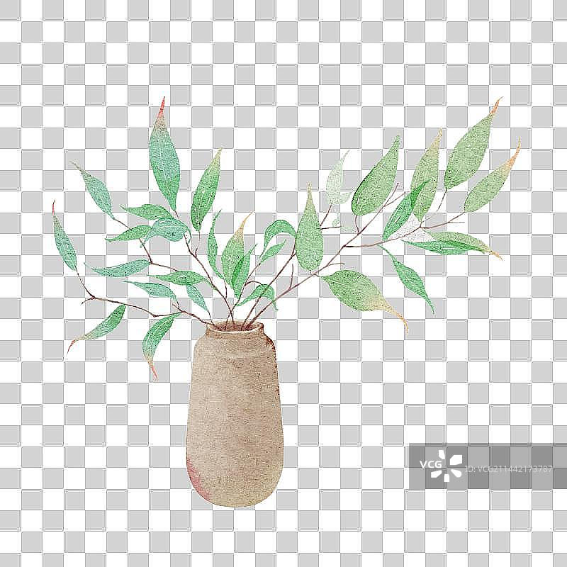 小清新水彩风植物盆栽图片素材