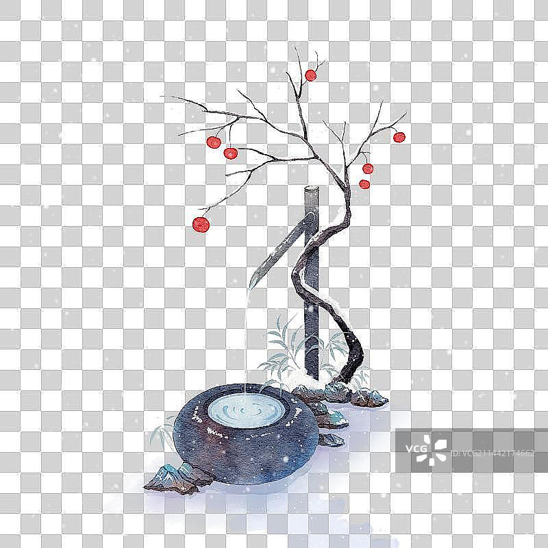 水彩日式小院景.jpg图片素材