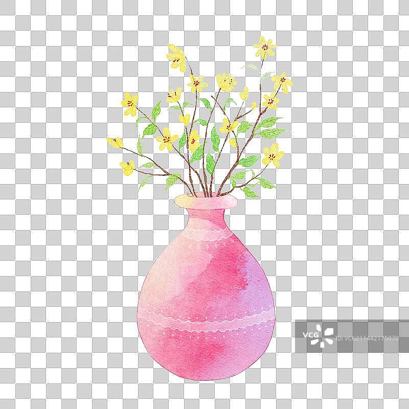 水彩风小清新花瓶花枝图片素材