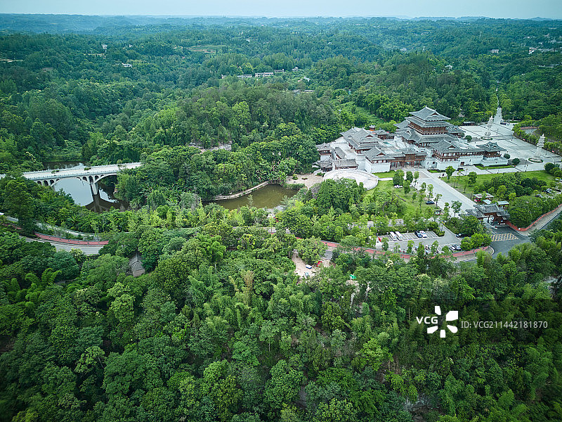 重庆大足宝顶山石刻景区博物馆航拍视角图片素材