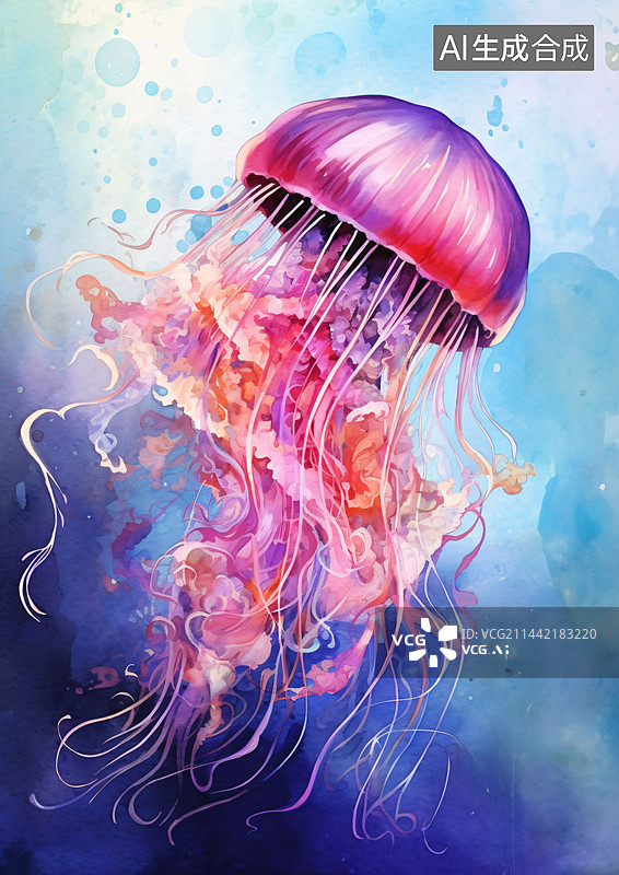 【AI数字艺术】水母的水彩画图片素材