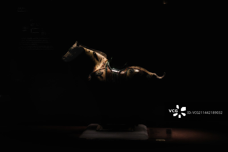 中国唐代三彩瓷器，黑釉马图片素材